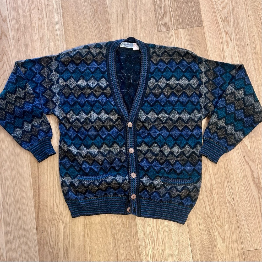 Harry Rosen Wool-Heavy Patterned Cardigan Made in Italy 🇮🇹